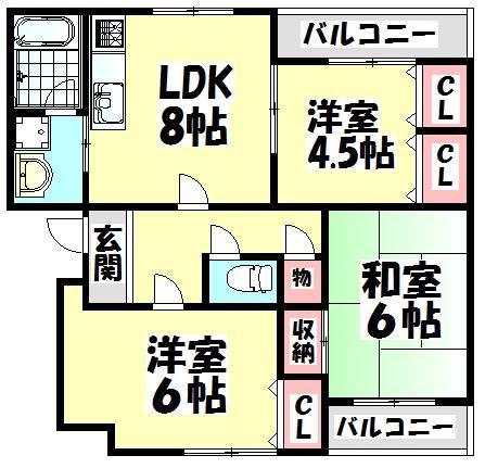 ダノイ高石(3LDK/2階)の間取り写真