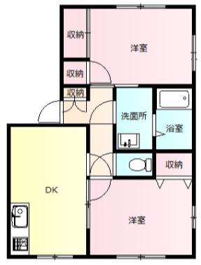 ポレール加藤 B(2DK/1階)の間取り写真