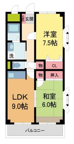 KMII夙川(2DK/3階)の間取り写真