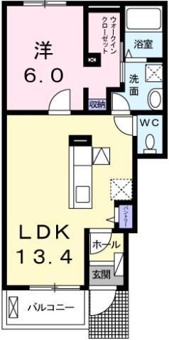 ライオンハートB(1LDK/1階)の間取り写真