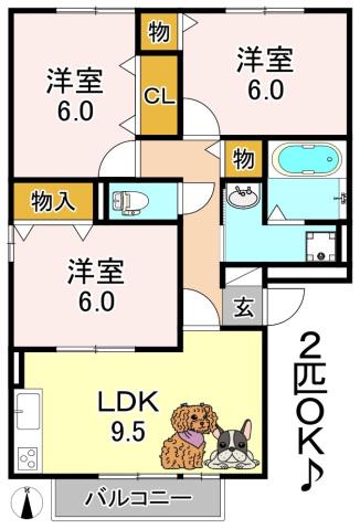 コートダジュール(3LDK/2階)の間取り写真