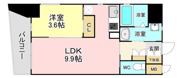 MGA城内(1LDK/4階)の間取り写真