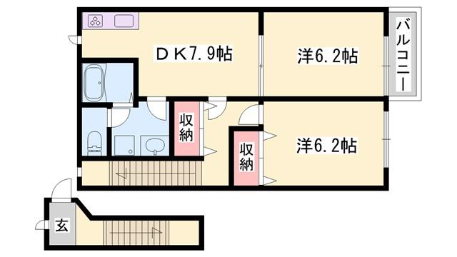 レフィナード阿成(2DK/2階)の間取り写真