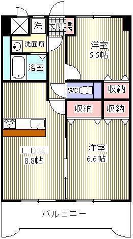 サンシャイン西都(2LDK/5階)の間取り写真