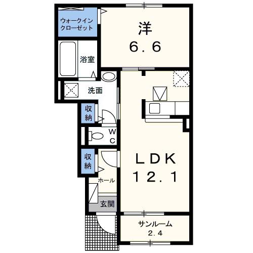 エイチ・ツー(1LDK/1階)の間取り写真