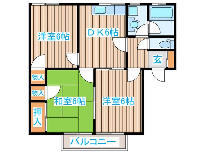 ファミールスガワラA棟(3DK/2階)の間取り写真