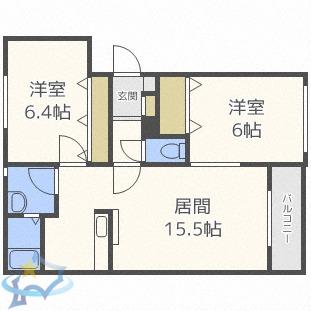 岩崎MS西野4・7(2LDK/2階)の間取り写真