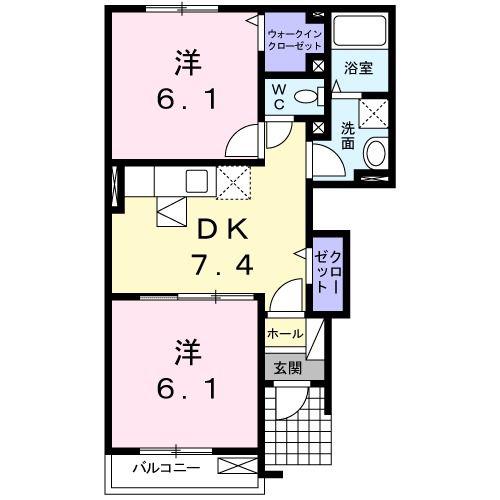 ベル・アビタシオンB(2DK/1階)の間取り写真
