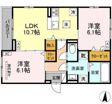 ルヴィータ大秋(2LDK/1階)の間取り写真