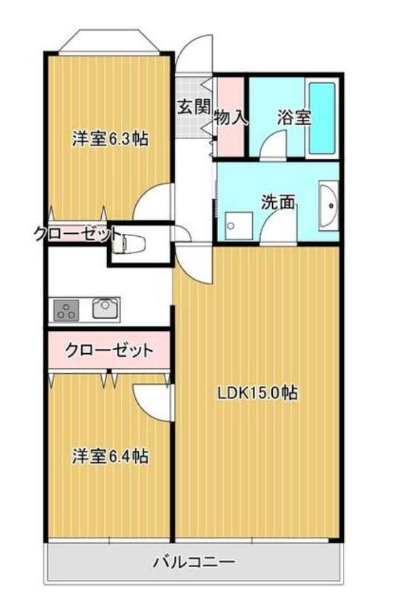 東仙台六番館(2LDK/1階)の間取り写真