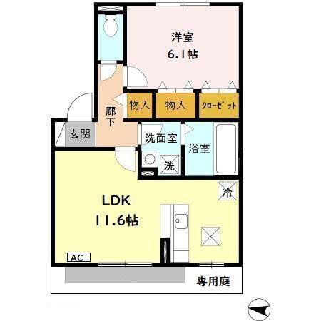 メゾン・ラ・パトリアF(1LDK/1階)の間取り写真
