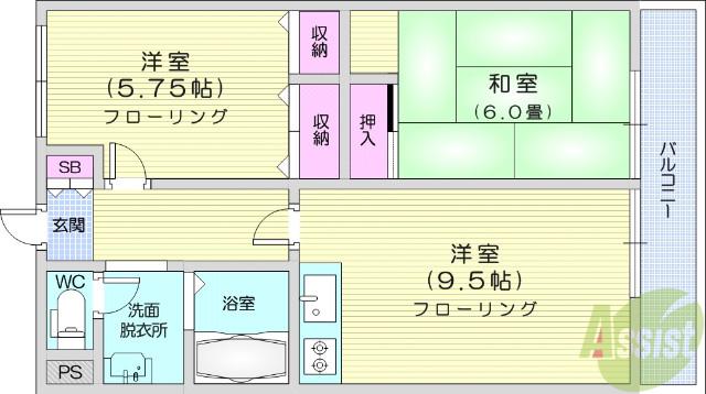 クリスタルテラス(2DK/1階)の間取り写真