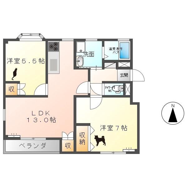 パルメゾントモエ(2LDK/2階)の間取り写真