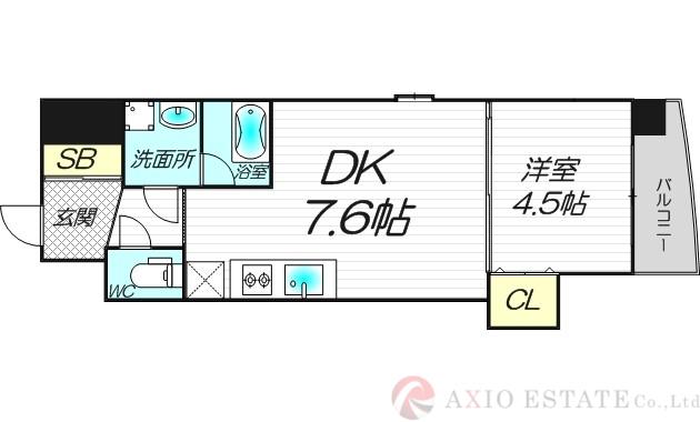 ルクレ新大阪レジデンス(1DK/7階)の間取り写真