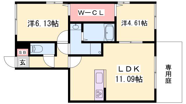 サンハイツ花田(2LDK/1階)の間取り写真