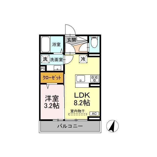 D-ROOM ヴィラクレストVI(ワンルーム/2階)の間取り写真