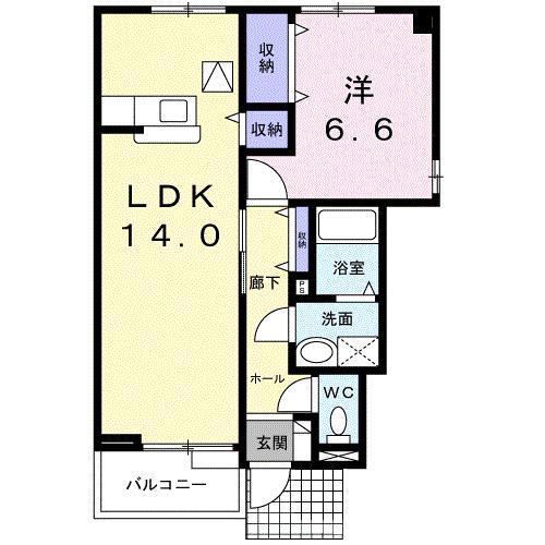 パラム参番館(1LDK/2階)の間取り写真