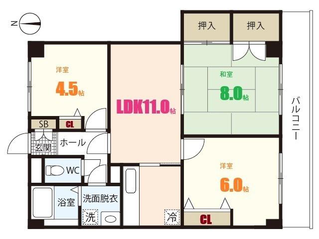 繁美ビル(3LDK/2階)の間取り写真