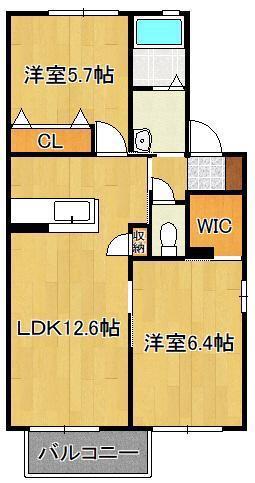 ヴィサージュ本城 C棟(2LDK/2階)の間取り写真