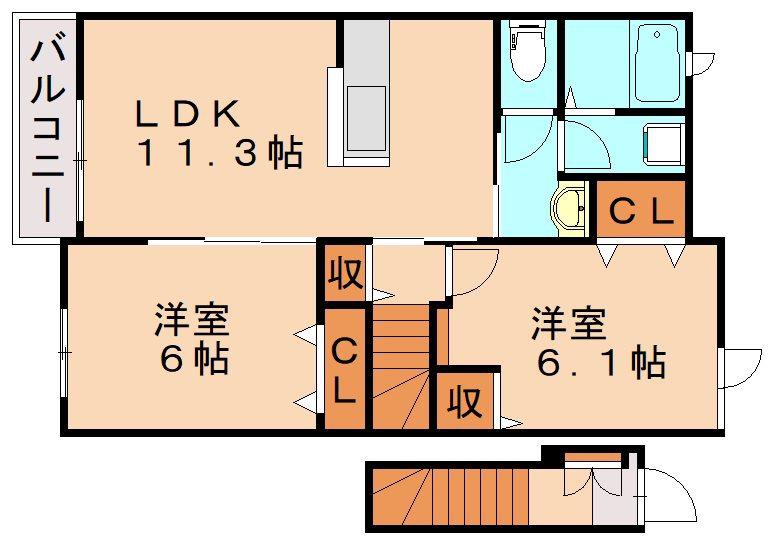 パール桜 KTAR B(2LDK/2階)の間取り写真