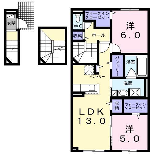 ローレル・平岡(2LDK/3階)の間取り写真