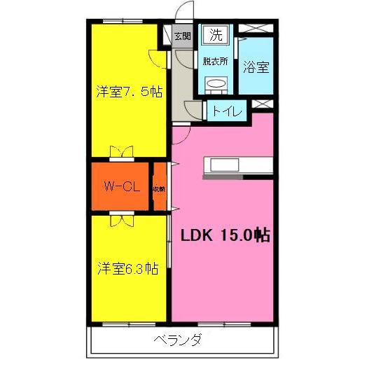 RIVIERA III(2LDK/1階)の間取り写真