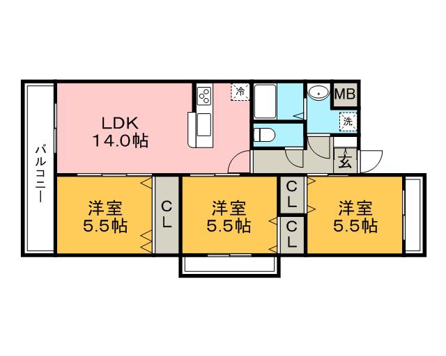 シェトワ(3LDK/2階)の間取り写真