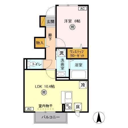 ティアラ E(1LDK/1階)の間取り写真