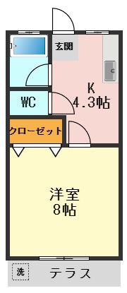 ユタカコーポ(1K/1階)の間取り写真