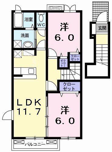 イーストカーサ弐番館(2LDK/2階)の間取り写真