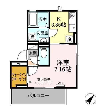 サンヒルズ天神 A棟(1K/2階)の間取り写真