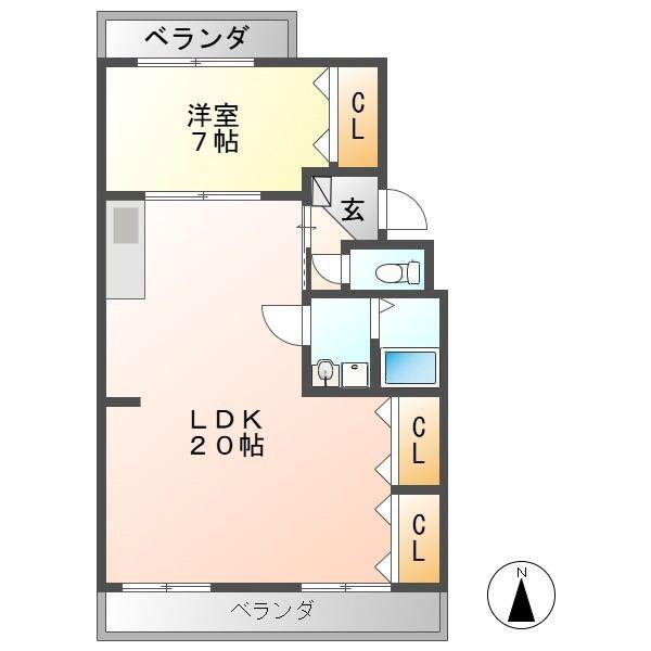 レヂデンス尾崎(1LDK/2階)の間取り写真