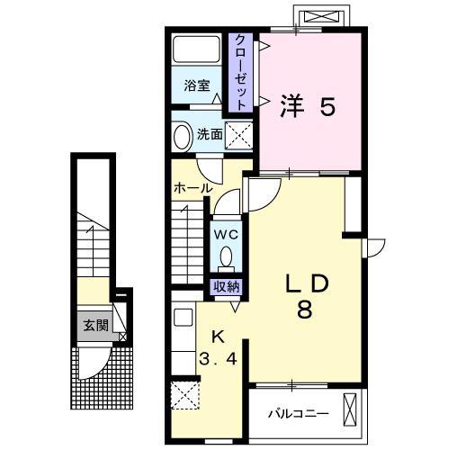ソフィア甲府(1LDK/2階)の間取り写真