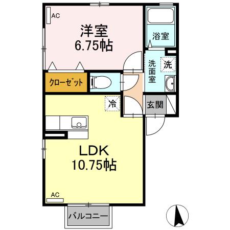 グランデュール西田 B(1LDK/2階)の間取り写真