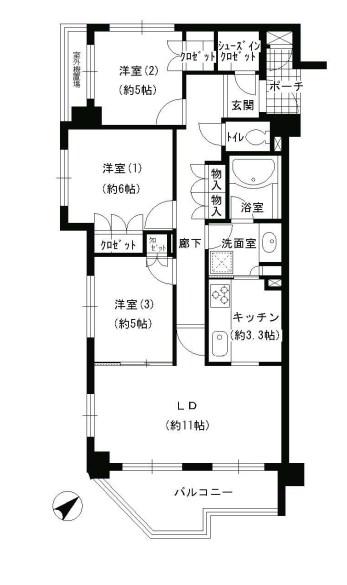 エスティメゾン巣鴨(3LDK/3階)の間取り写真
