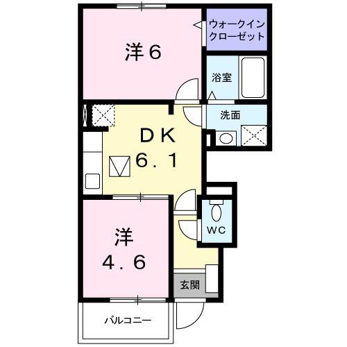 サザン・フリーダム(2DK/1階)の間取り写真