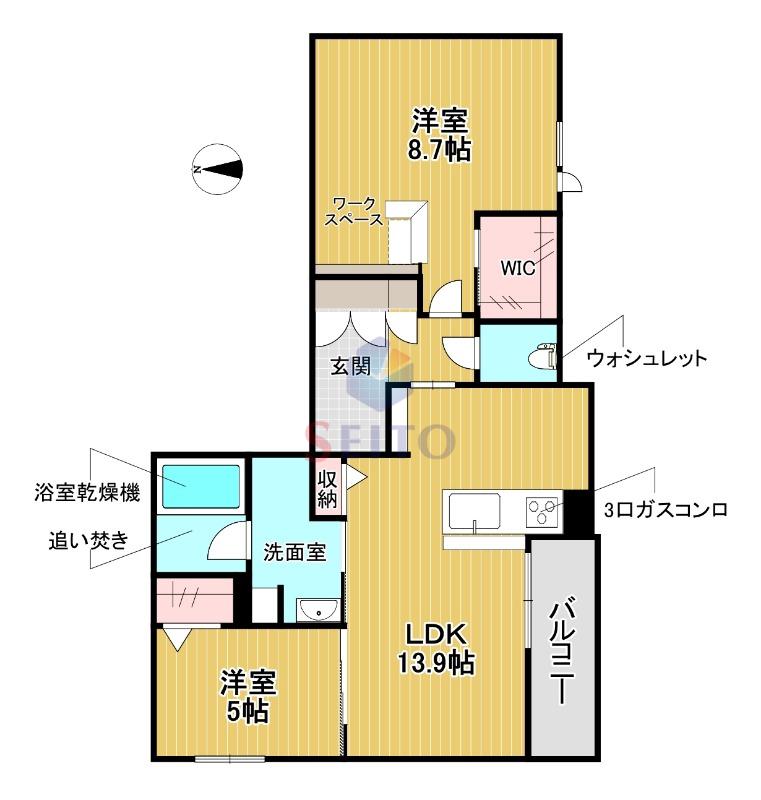 シャーメゾンフラット ヒル(2LDK/2階)の間取り写真