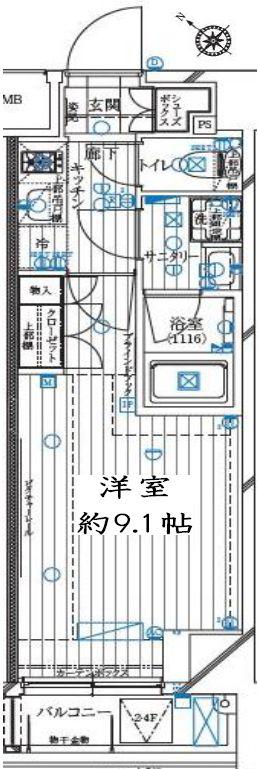レガリス月島ベイサイドコート(1K/2階)の間取り写真