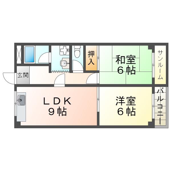 ハニーサイド塩屋(2LDK/3階)の間取り写真