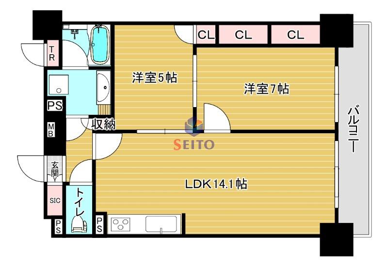 エスリード長堀タワー(2LDK/12階)の間取り写真