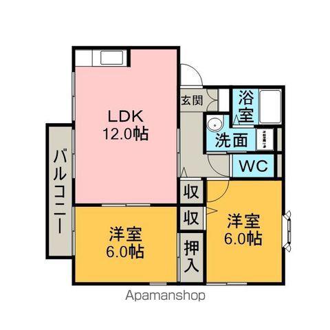 ハイツコスモスB棟(2LDK/2階)の間取り写真