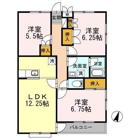ツインベル長澤(3LDK/2階)の間取り写真