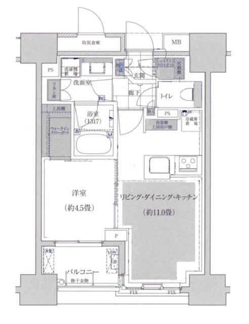 ルフォン築地 ザ・レジデンス(1LDK/4階)の間取り写真