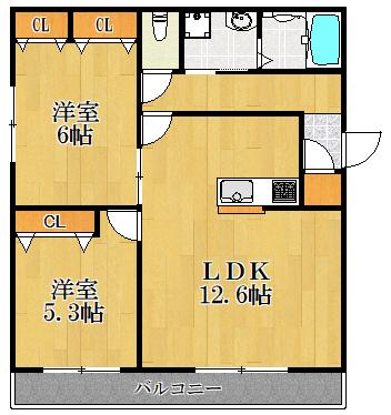 ルナソワール横濱(2LDK/2階)の間取り写真
