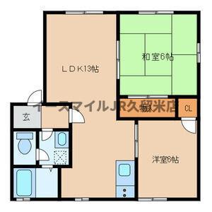 フラワーガーデン津福C棟(2LDK/1階)の間取り写真