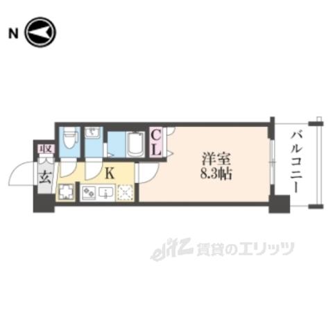 ソルテラス京都西大路郁(1K/2階)の間取り写真