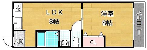 シャンテー香里ヶ丘III(1LDK/4階)の間取り写真
