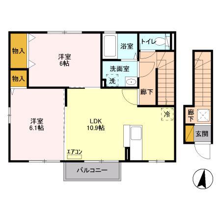 ディアコート駒生E棟(2LDK/2階)の間取り写真