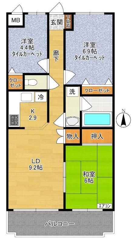 朝日クレスパリオ溝の口(3LDK/2階)の間取り写真