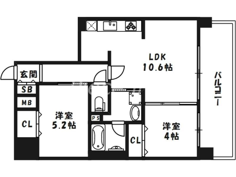 ブル フォルトゥーナ扇町(2LDK/7階)の間取り写真